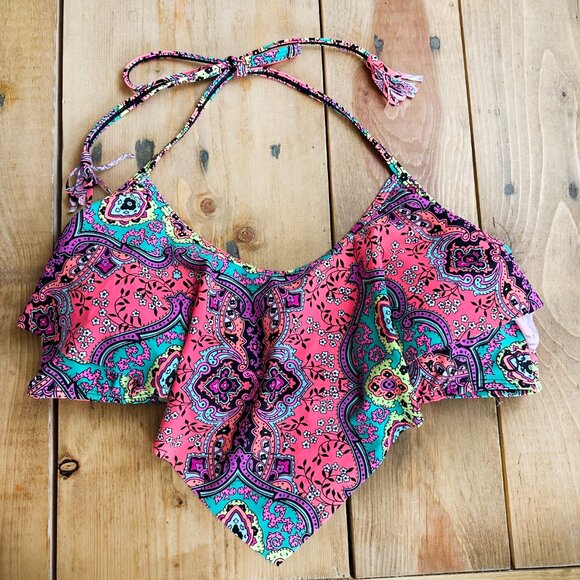 NWT OP Bikini Handkerchief Style Top Floral Paisley XL Bult In Bra - Picture 4 of 6